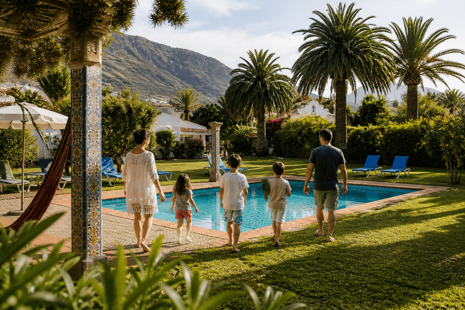Family walking towards the pool · Almaiso, Tenerife